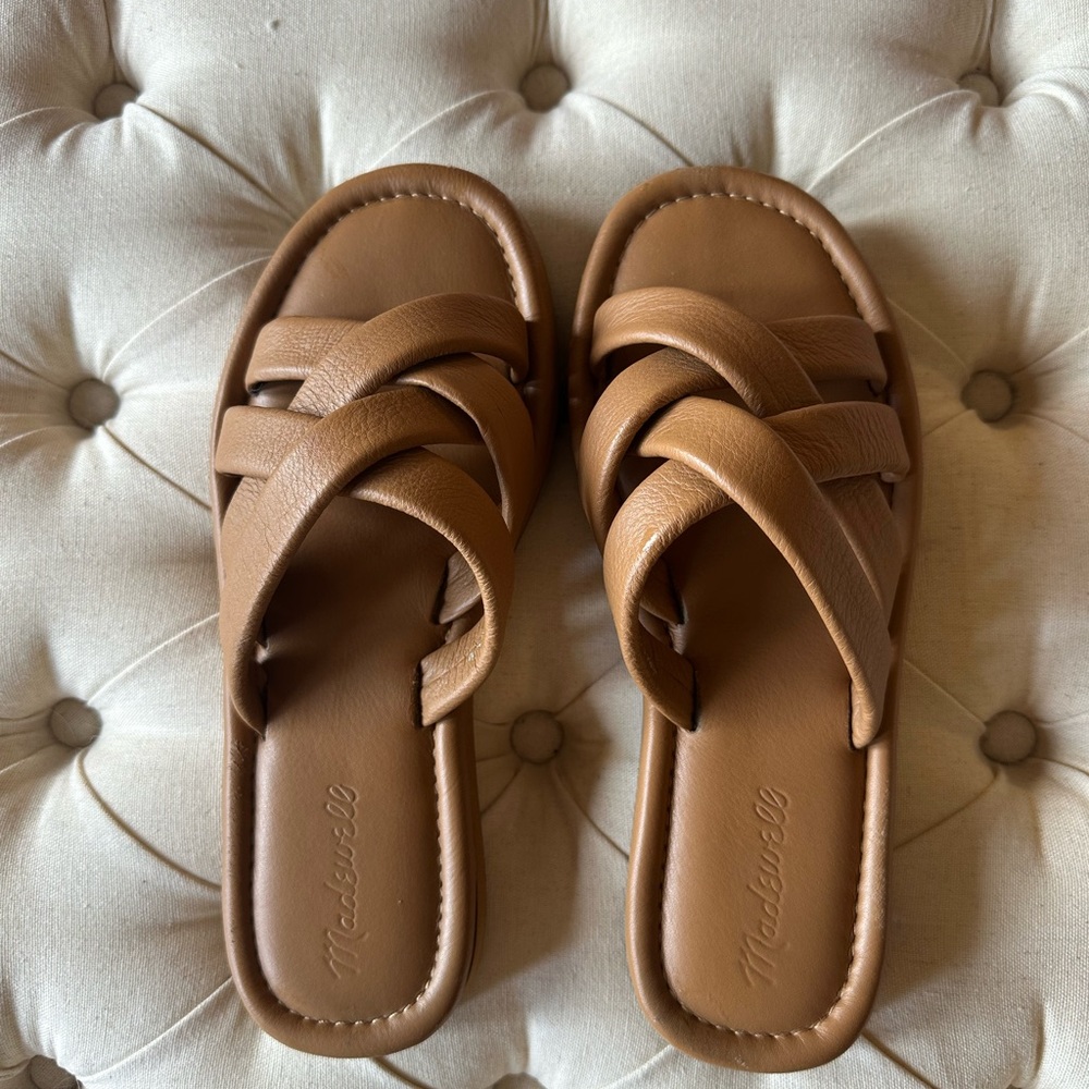 Madewell Women’s Francine Puffy Woven Tan Slides 8M